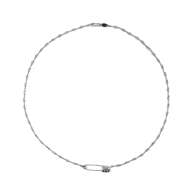 Chrome-Hearts-18K-White-Gold-Emerald-Pin-Safety-Necklace-1