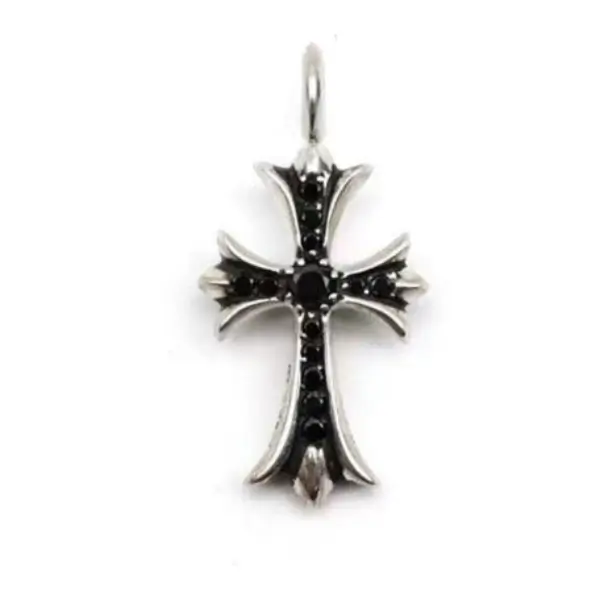 Chrome-Hearts-Silver-Black-Diamonds-Tiny-Cross-Charm-Pendant-1